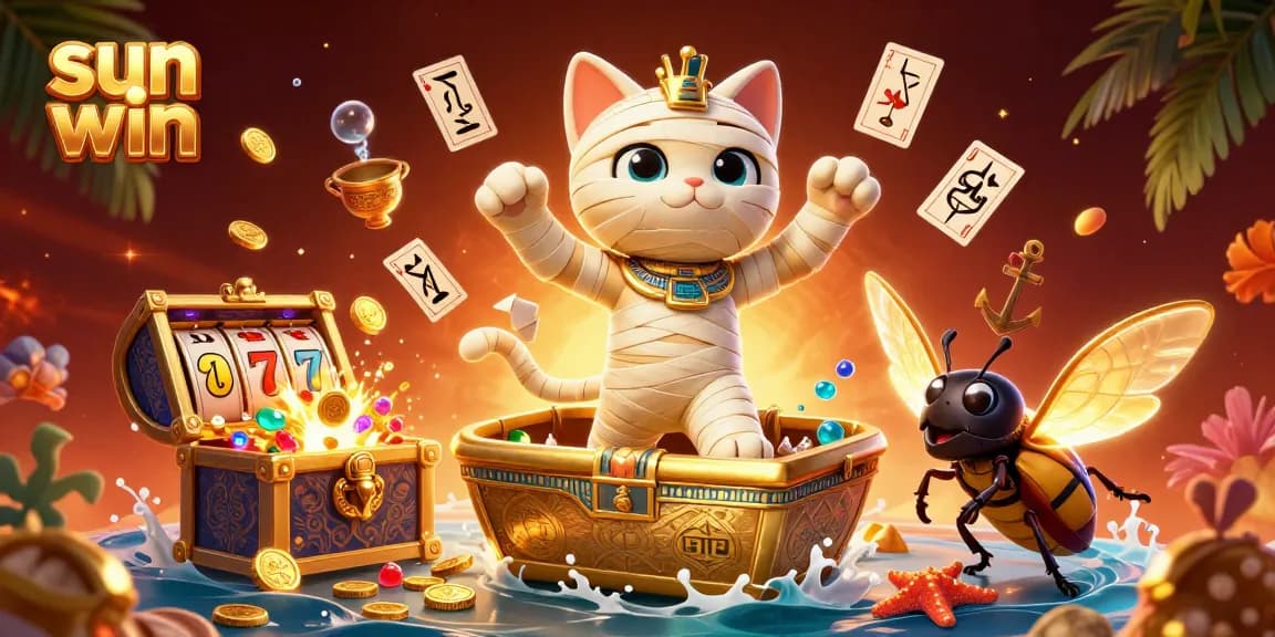Win big at the sun win casino with a mummy cat and glowing treasures in an exciting game!