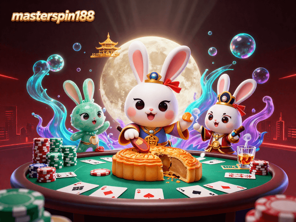 Experience thrilling poker gameplay with masterspin188's vibrant moon rabbit illustration.