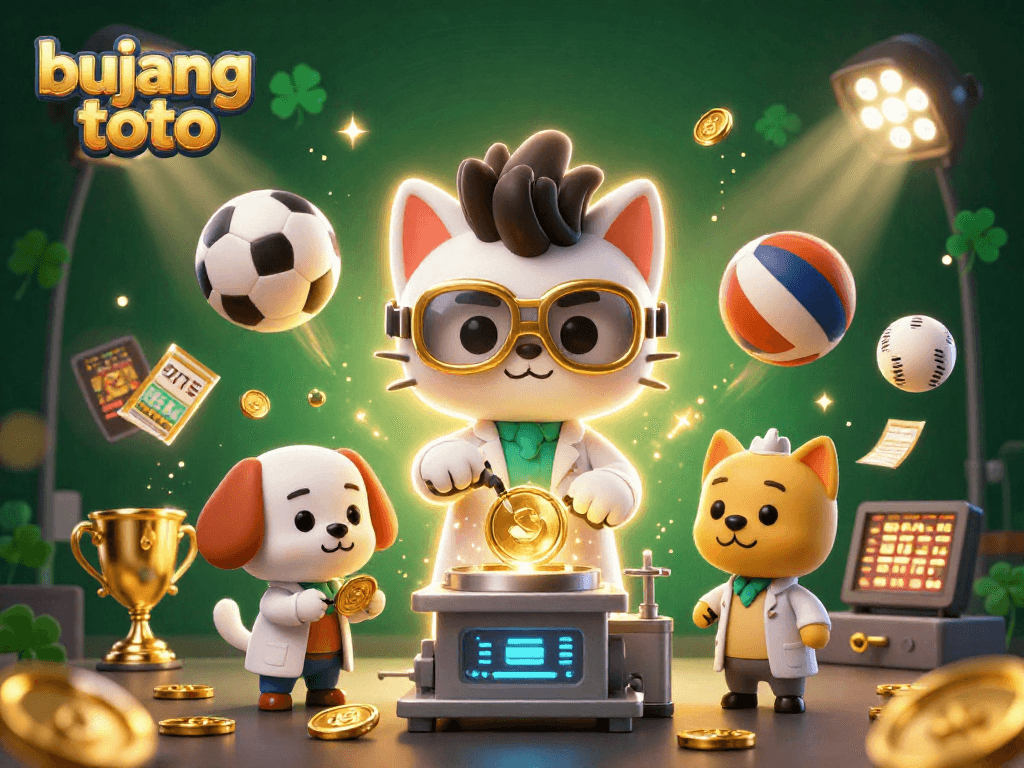 Gambaran arena taruhan yang menyenangkan dengan bujang toto yang menciptakan mesin replika koin emas.